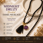 Handmade Black Beaded Tassel Necklace with Purple Druzy Stone Pendant for Women | Boho Statement Jewelry | Long Fashion Necklace