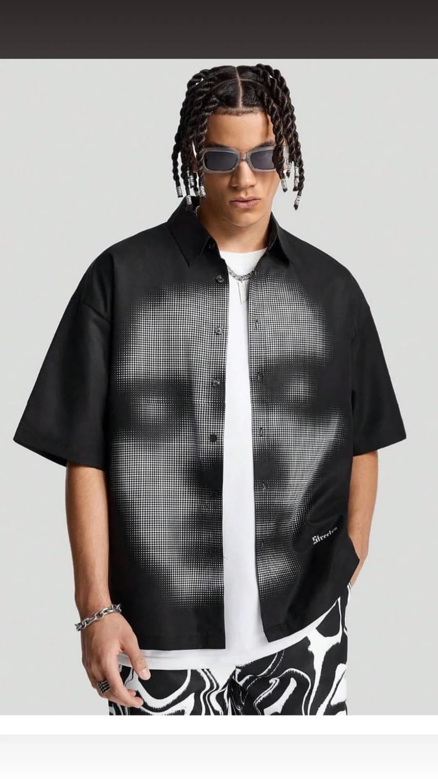 Streamer™ Oversized Halftone Face Print Shirt – Premium Streetwear Button-Up